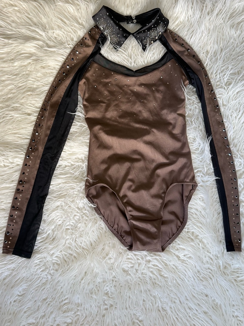 Stunning Brown & Black Crystal Dance / Gymnastics Leotard, Size XS